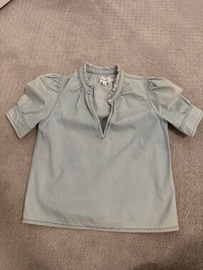 Frame Denim Light Blue Ruffle Neck Top